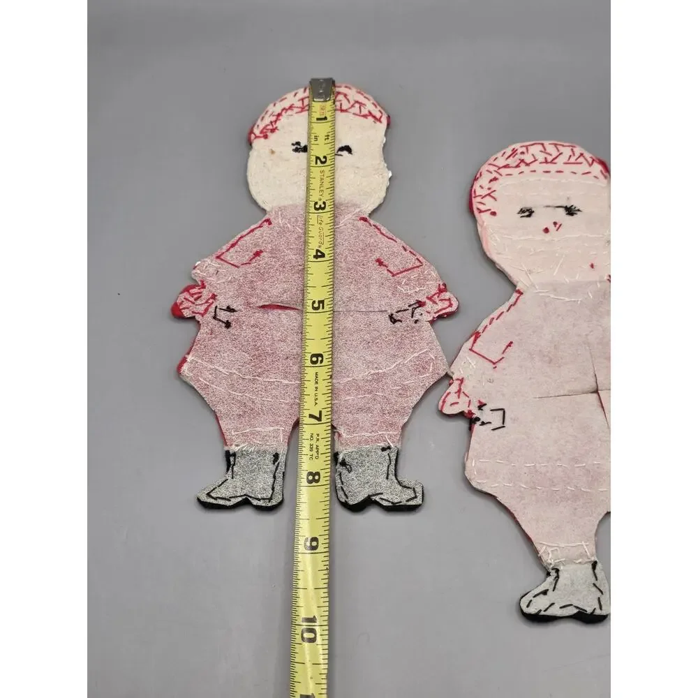 Vtg Mid Century Handmade Felt Sequin Santa Claus Door Knob Cover Hanger Pair